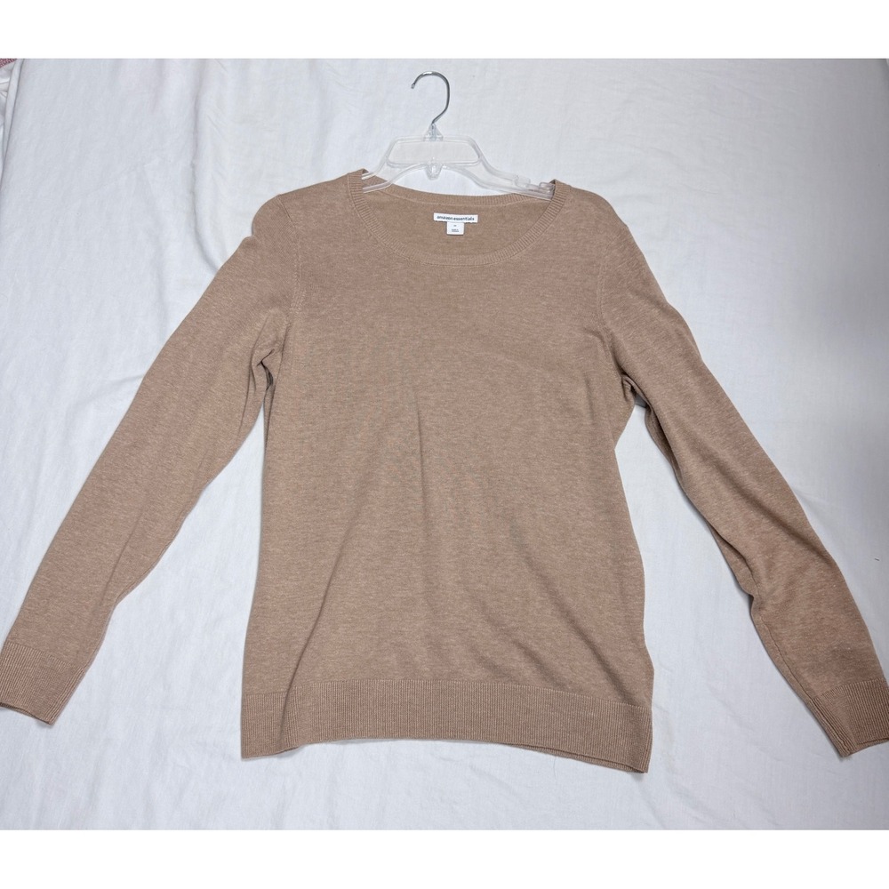 Amazon Essentials Womens Camel Tan Heather Cotton Blend Crewneck Sweater Size M